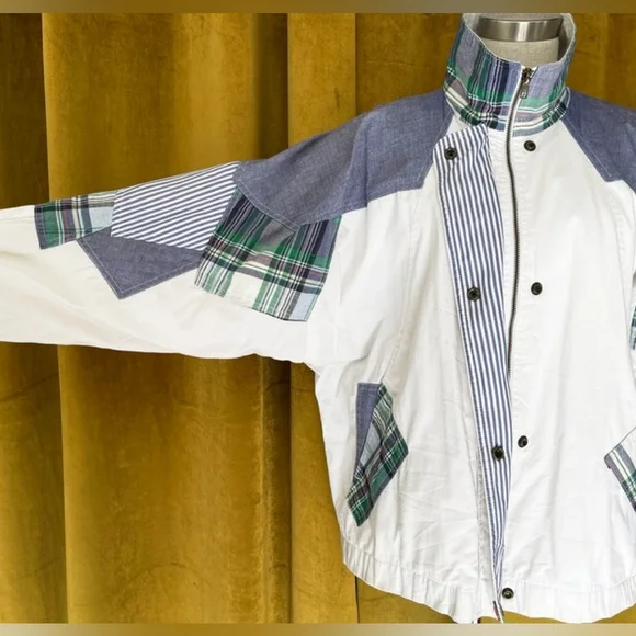Vintage 80s Patchwork Plaid White Jacket - Picture 4 of 14